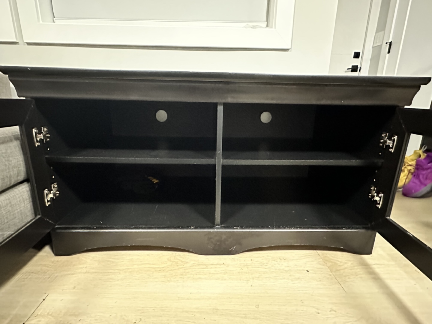 Black TV Stand with Glass Doors