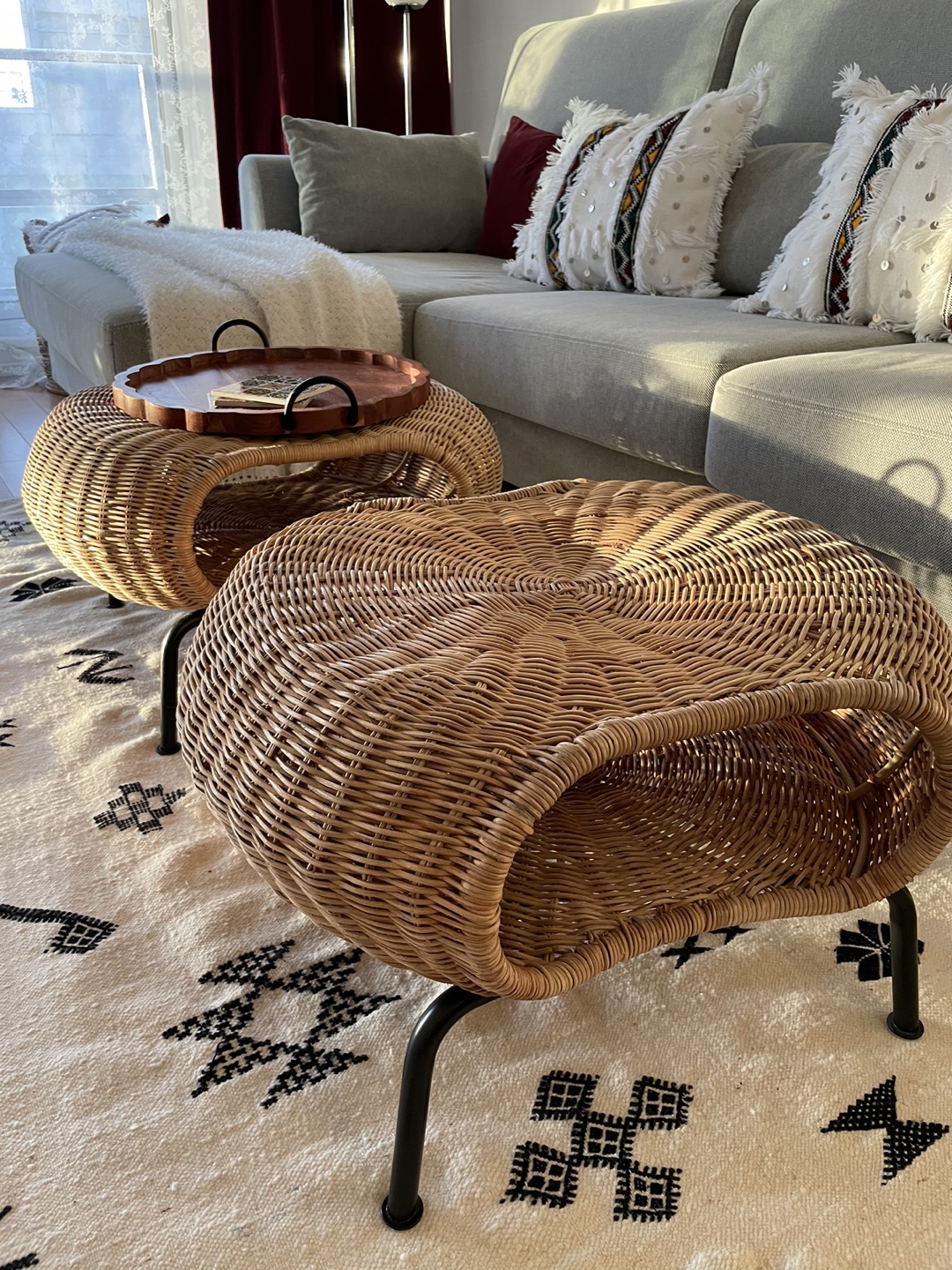 Wicker Ottoman with Metal Legs