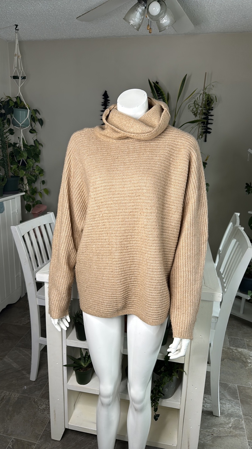 Beige Oversized Turtleneck Sweater