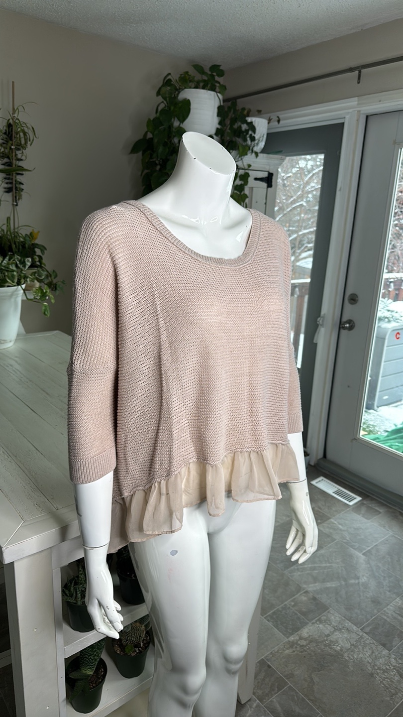 Pink Knit Sweater with Ruffle Detail - photo 2