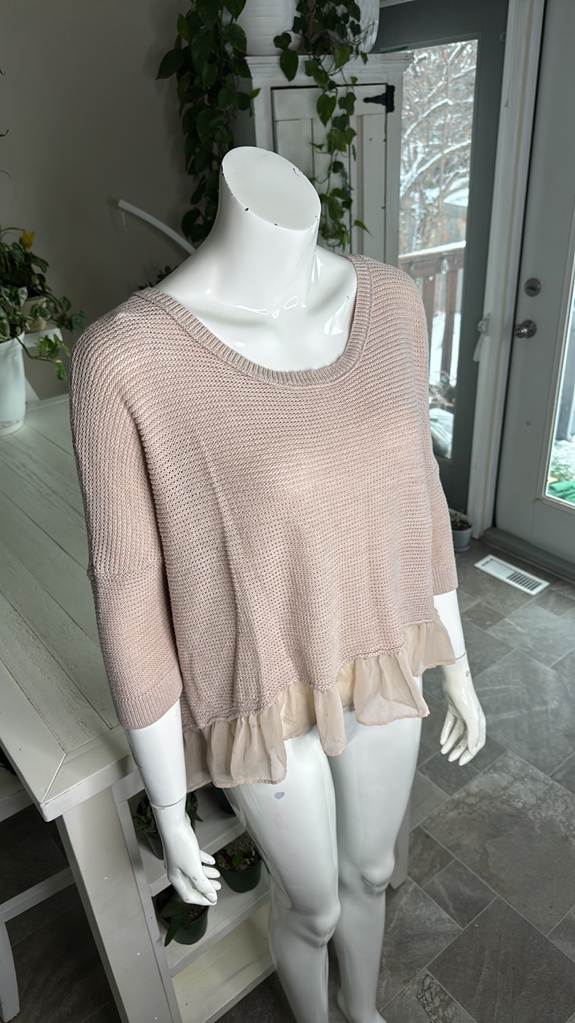 Pink Knit Sweater with Ruffle Detail - photo 3