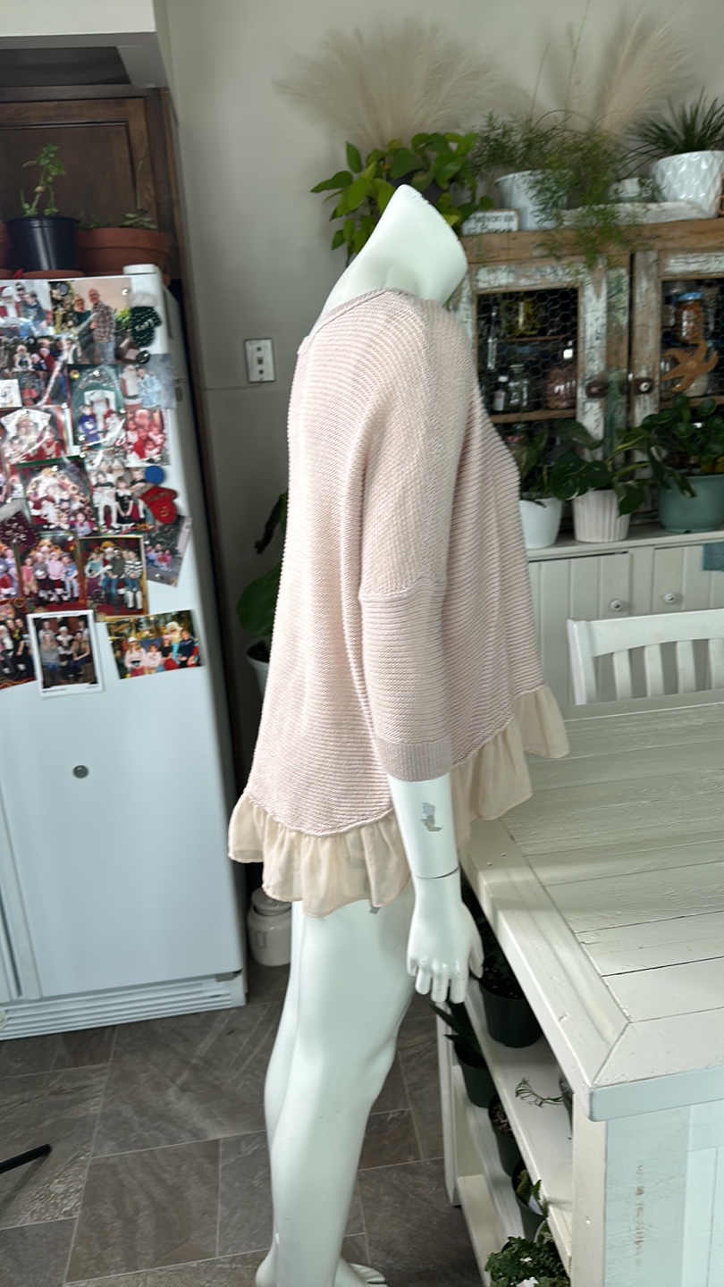 Pink Knit Sweater with Ruffle Detail - photo 4
