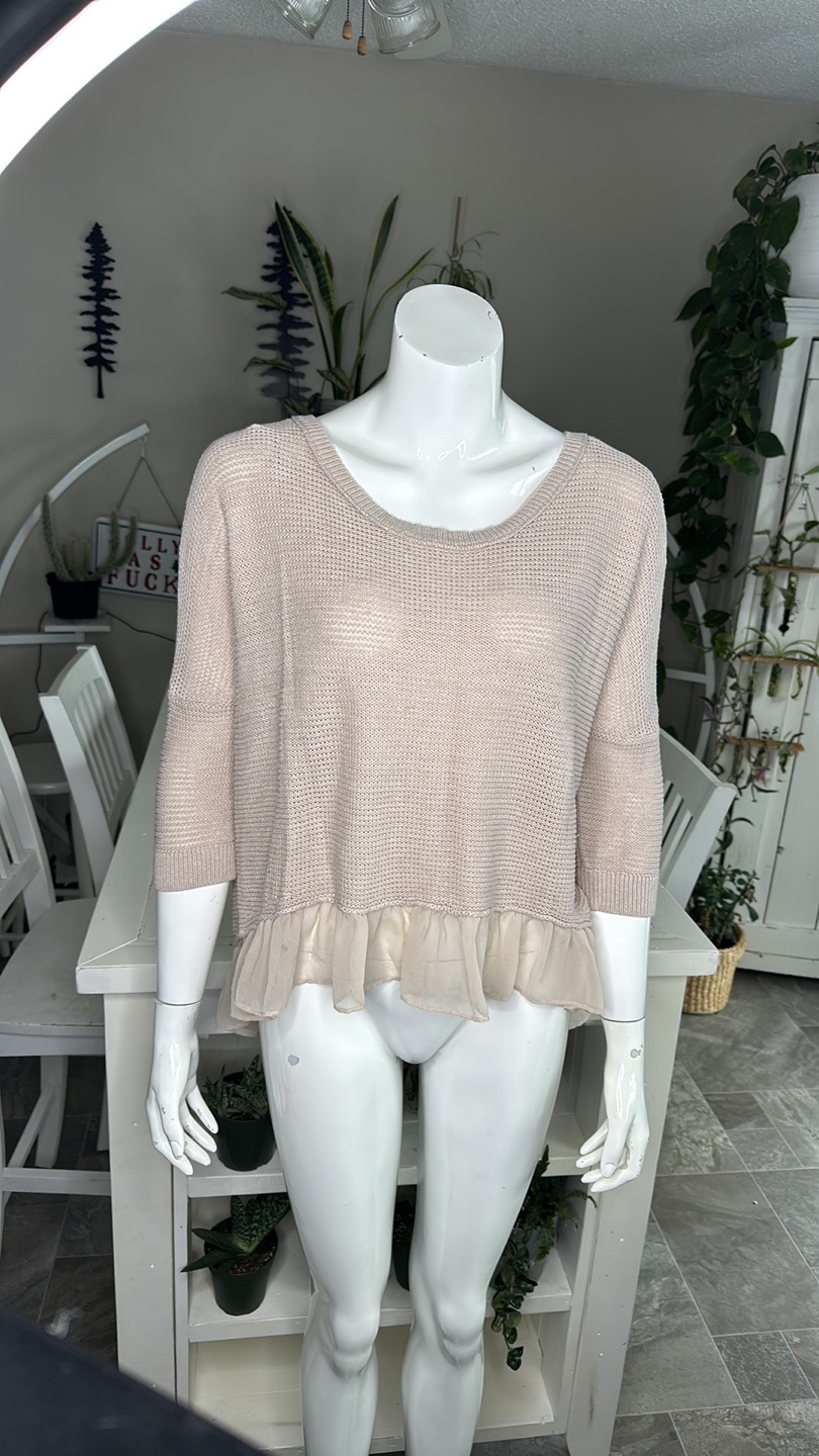 Pink Knit Sweater with Ruffle Detail