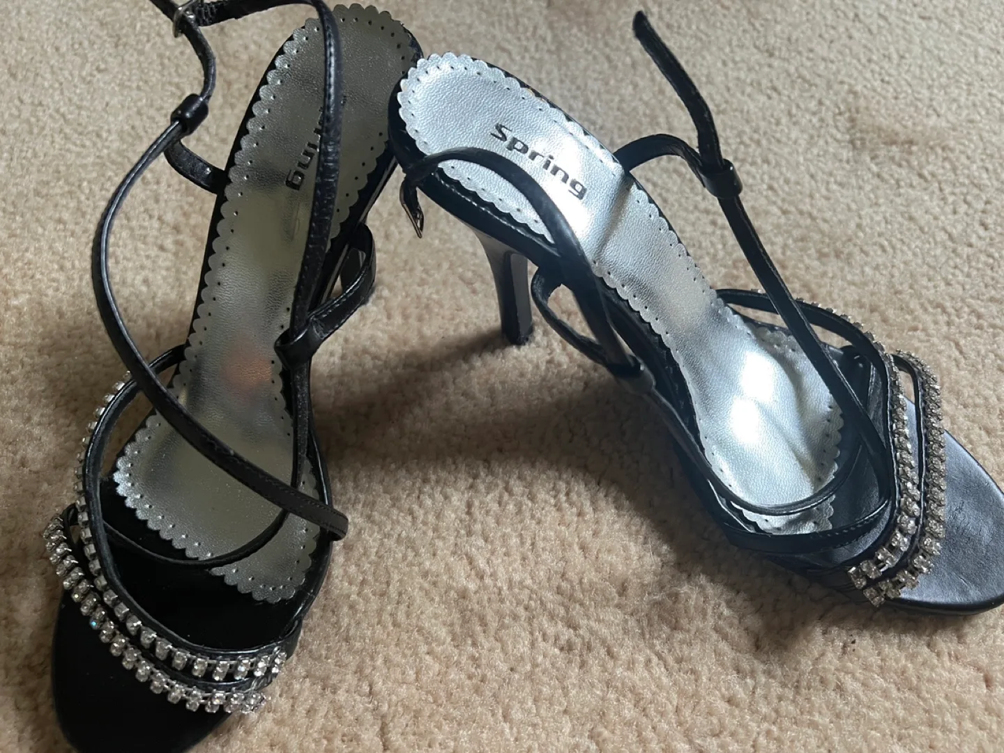 Black Strappy Heels with Rhinestones image indicator(4)