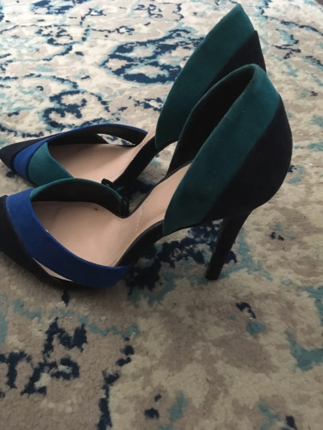 Zara Blue & Green Suede Heels image indicator(2)