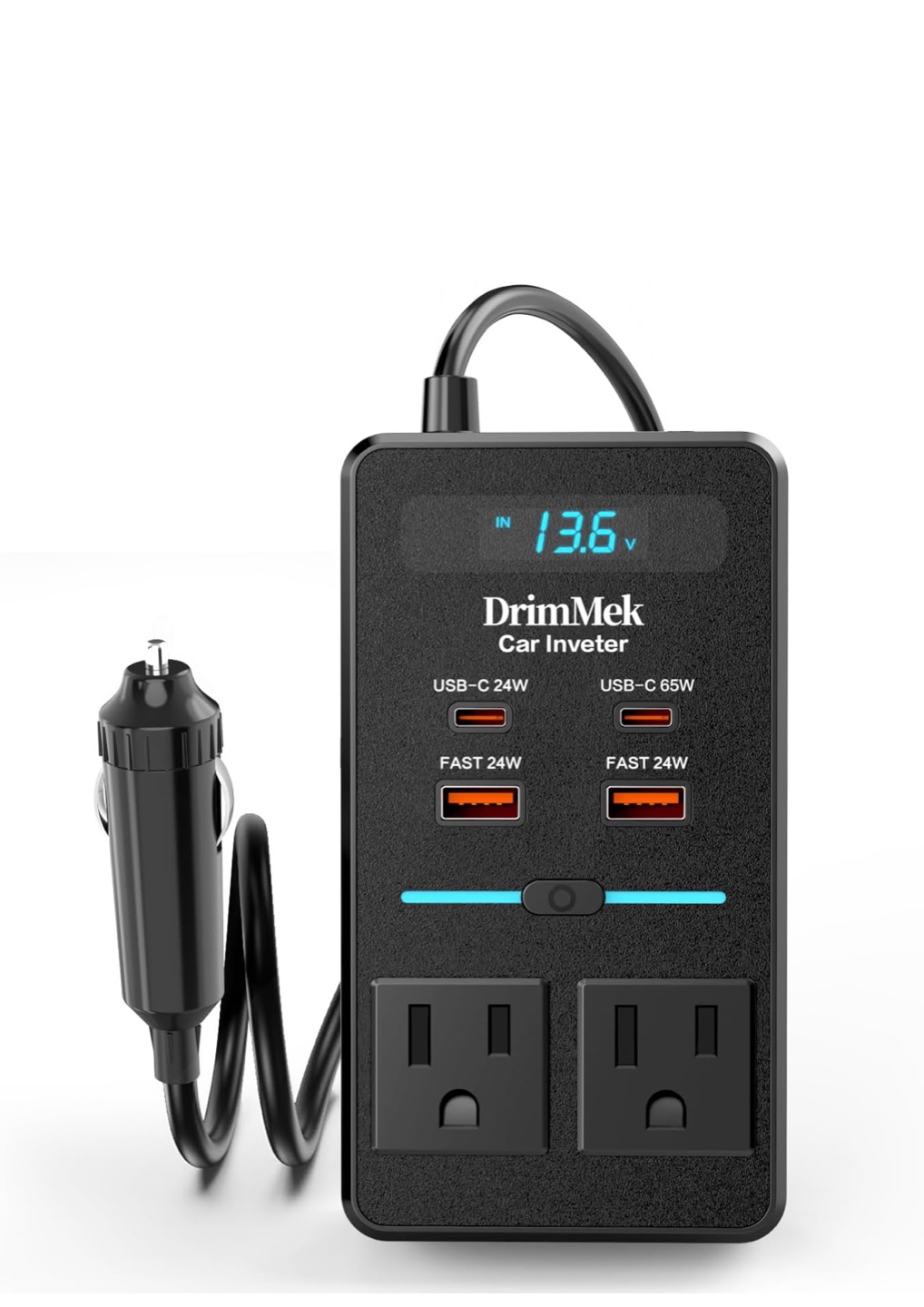 DrimMek Car Inverter with Dual AC Outlets and USB Ports