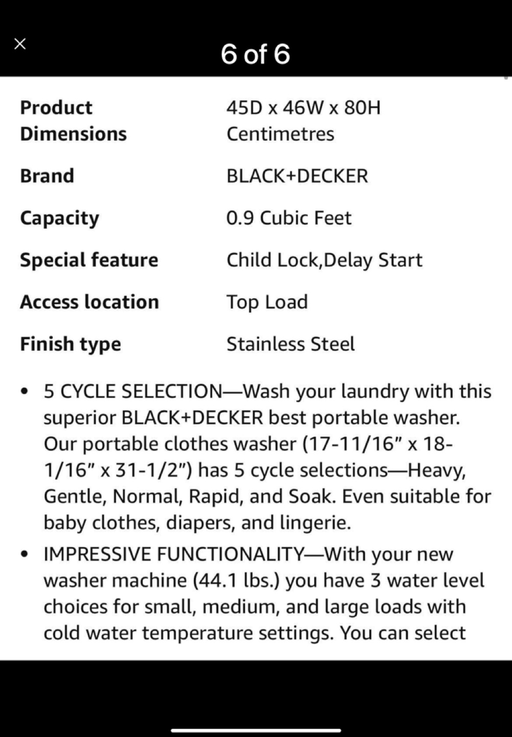 Black + Decker Portable Compact Top Load Washing Machine