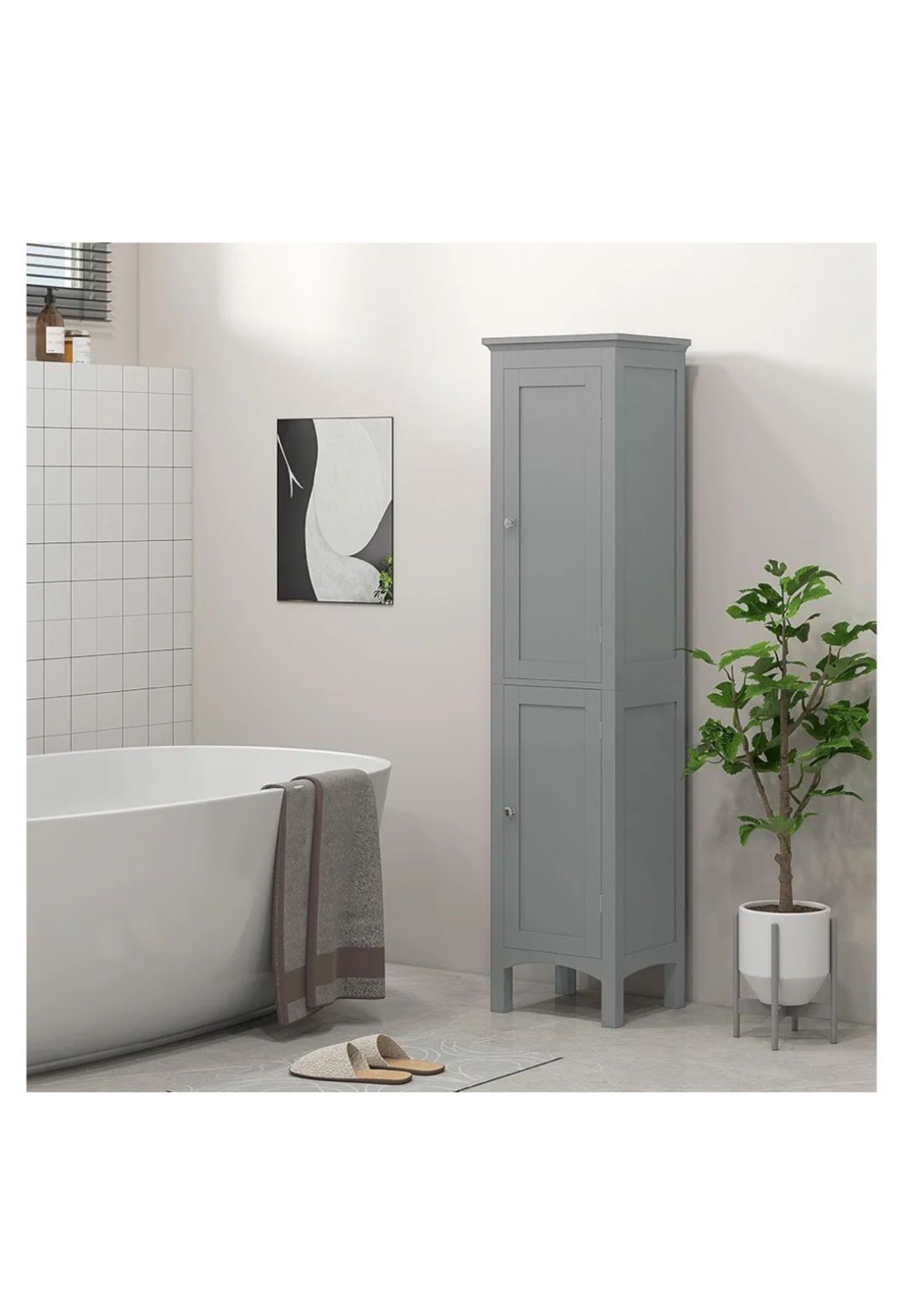 Tall Grey Cabinet with Adjustable Shelves
