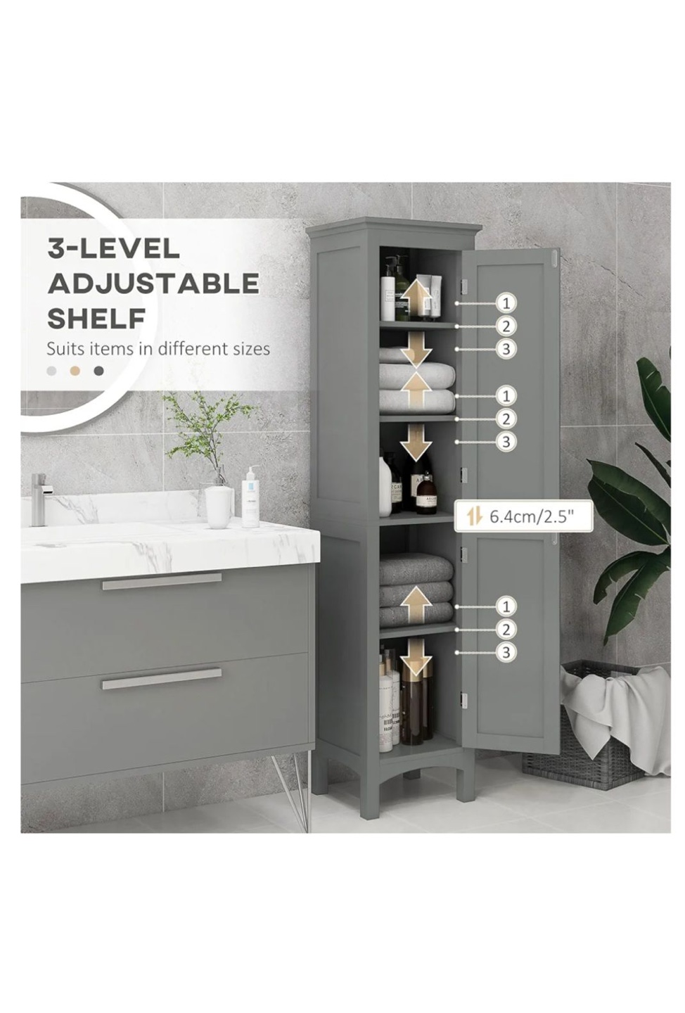 Tall Grey Cabinet with Adjustable Shelves - photo 4