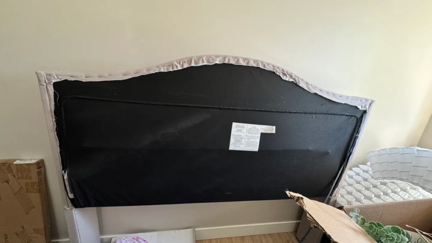 Beige Upholstered Headboard with Crystal Buttons image indicator(2)