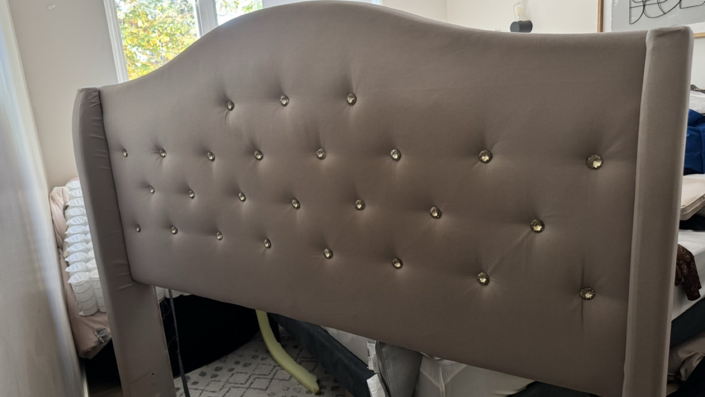 Beige Upholstered Headboard with Crystal Buttons