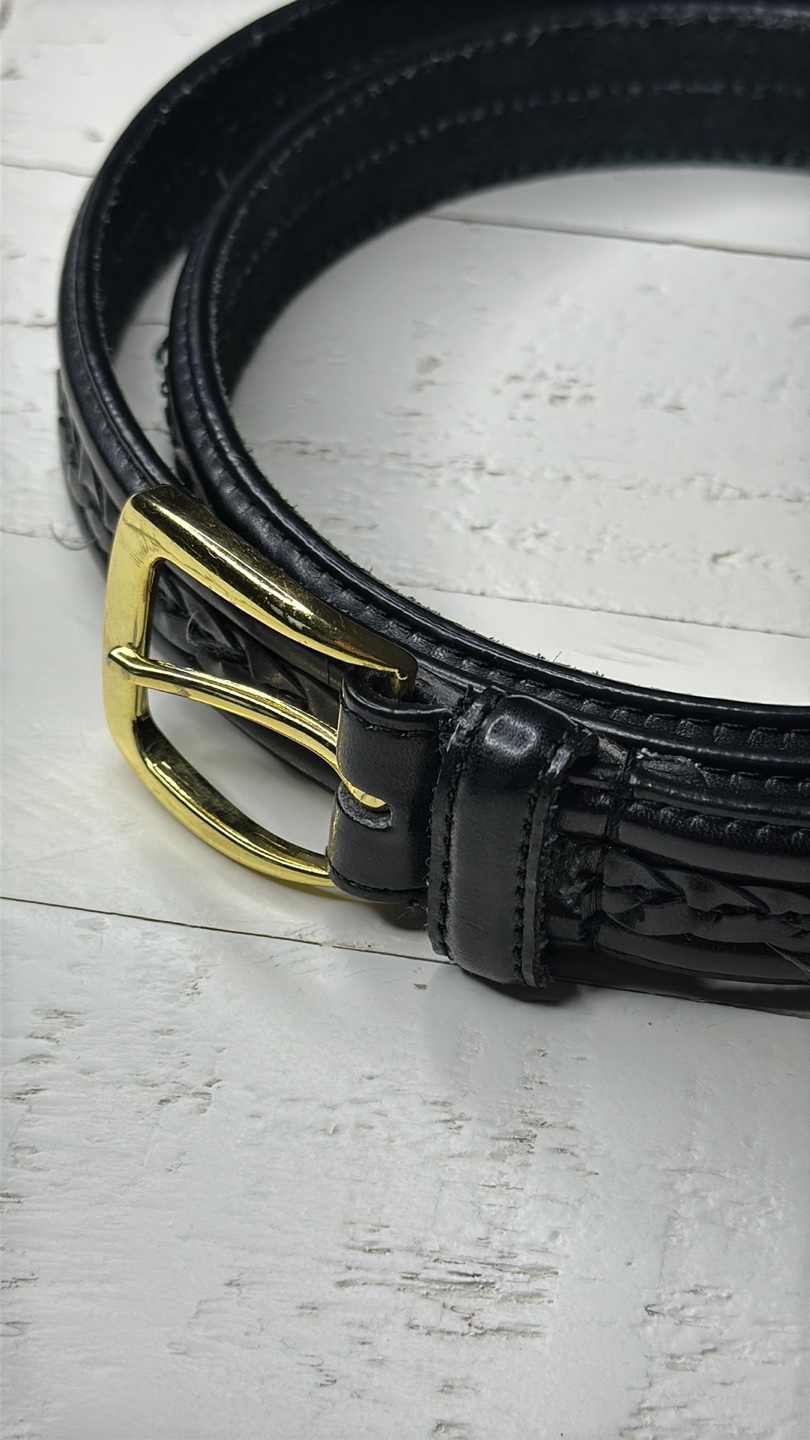 Black Leather Belt with Gold Buckle - photo 2
