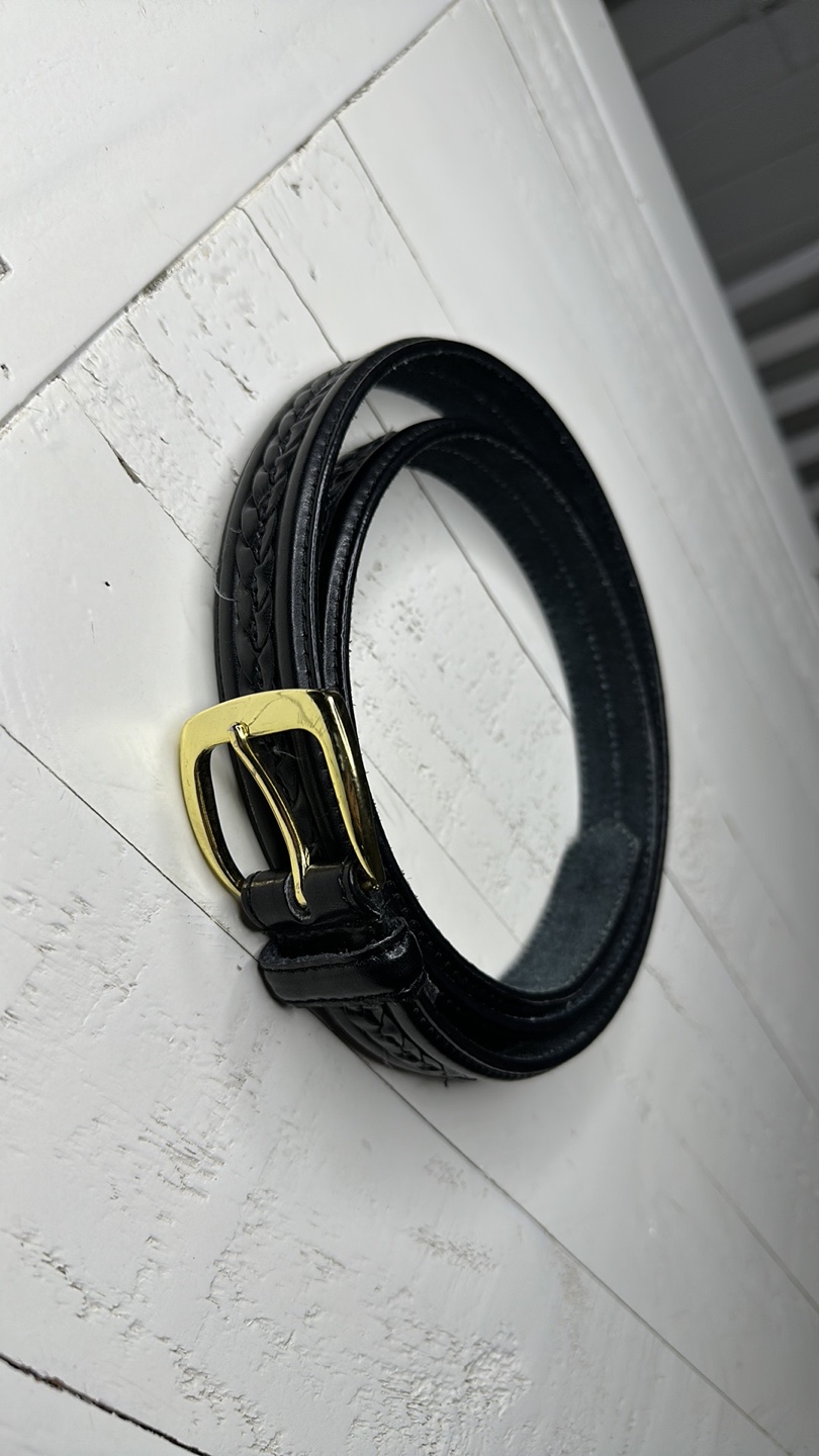 Black Leather Belt with Gold Buckle