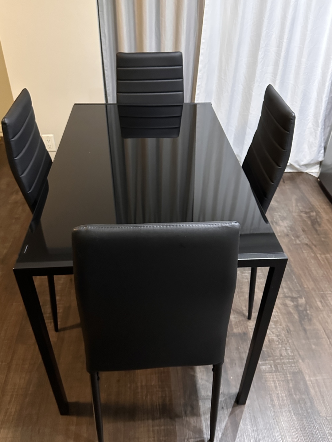 Black Glass Dining Table and 4 Chairs Set