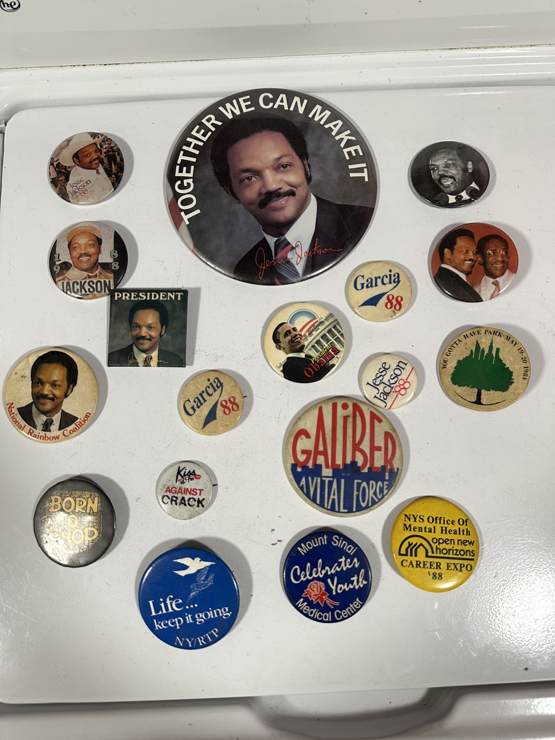 Vintage 18pc Political Buttons - Jesse Jackson, Obama, Garcia