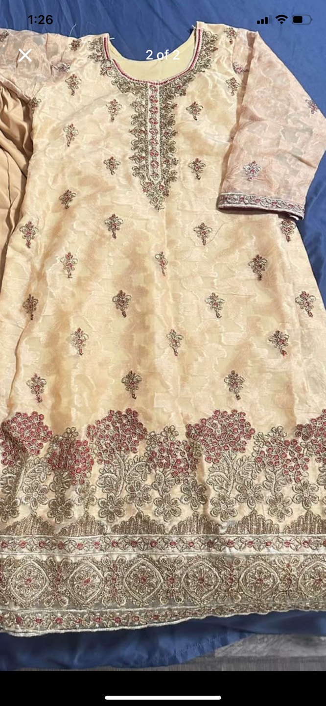 Beige and Maroon Embroidered Suit with Dupatta - photo 5
