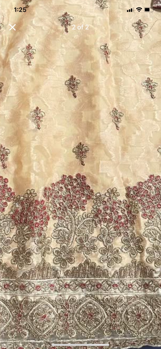 Beige and Maroon Embroidered Suit with Dupatta - photo 2