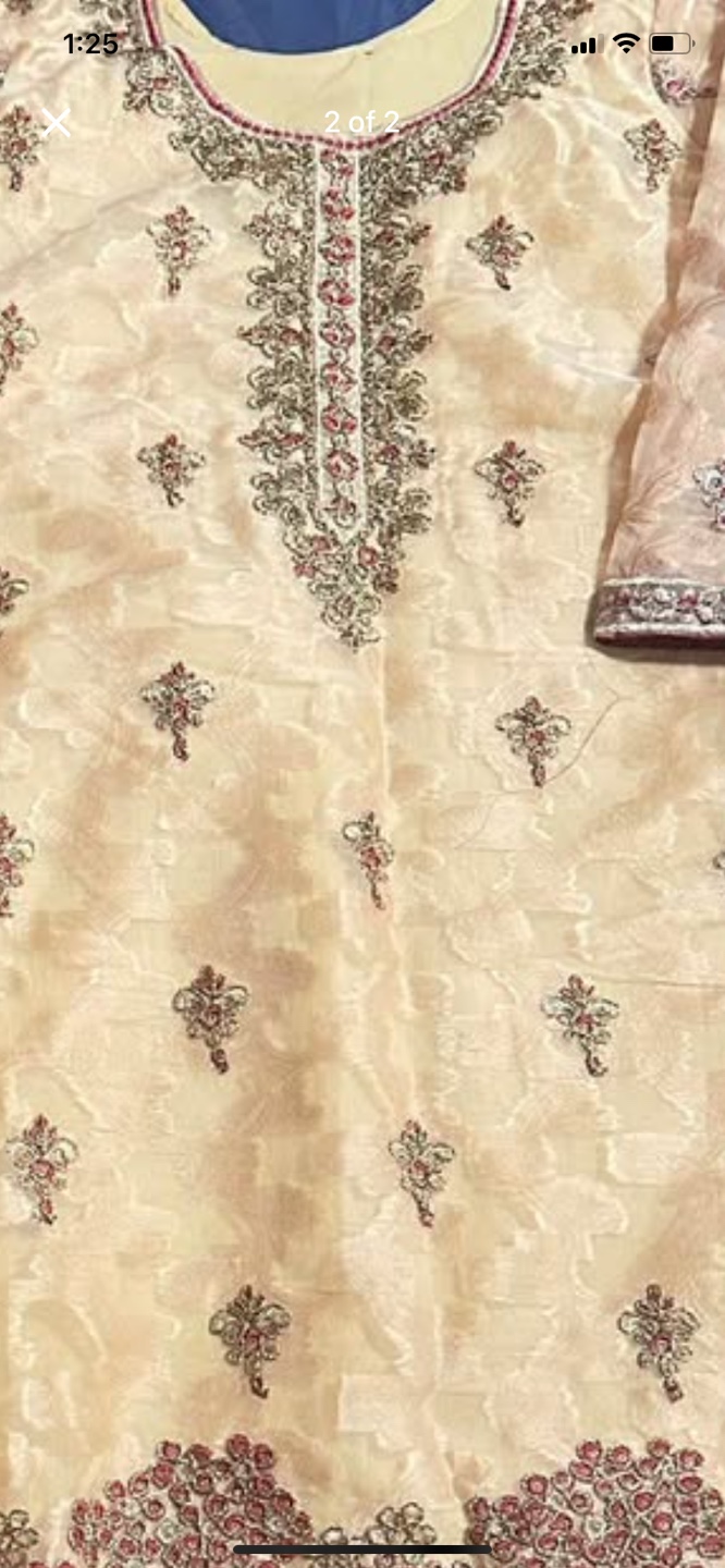 Beige and Maroon Embroidered Suit with Dupatta - photo 3