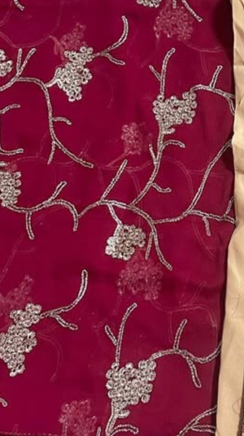 Beige and Maroon Embroidered Suit with Dupatta - photo 4