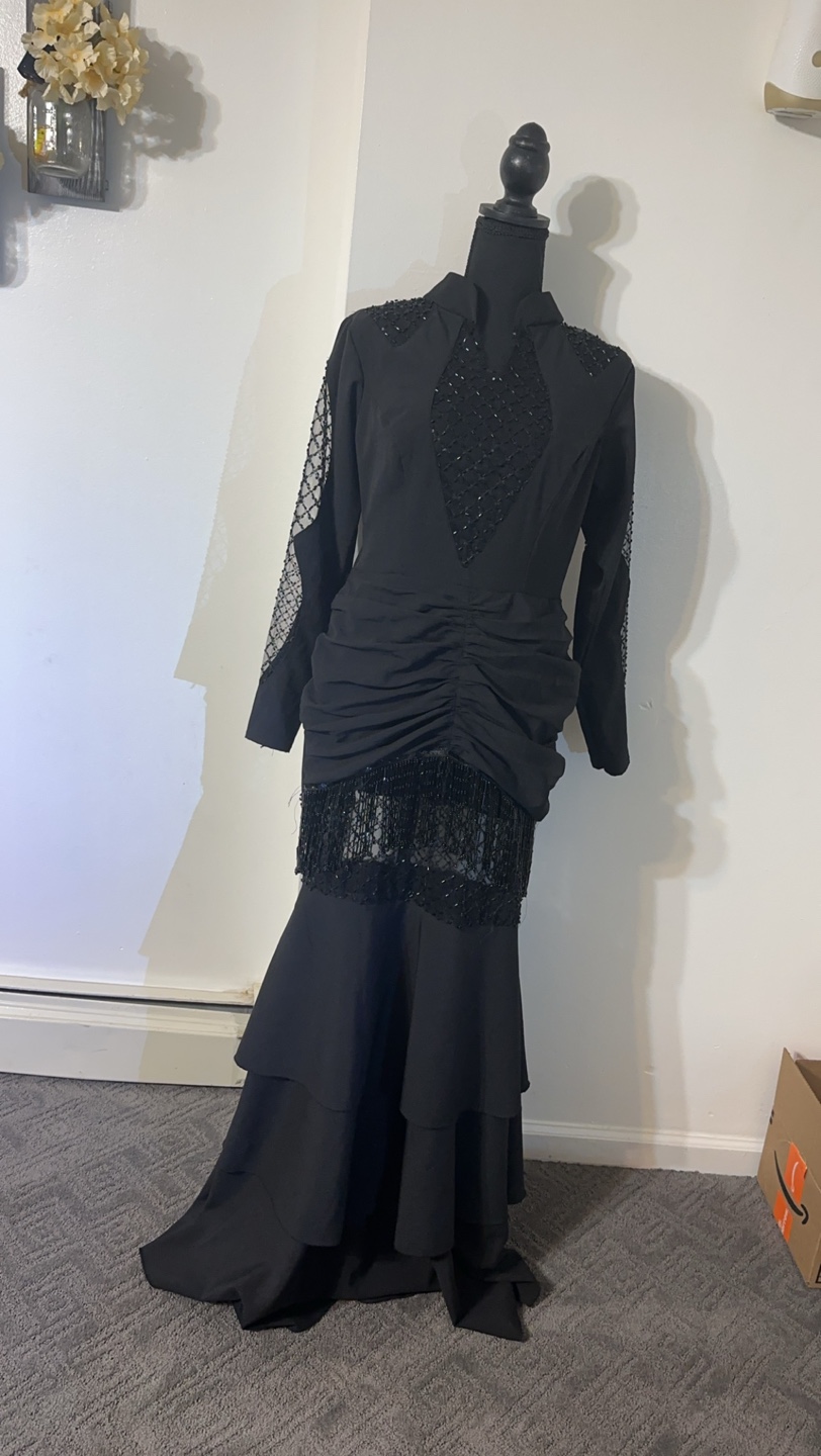 Black Beaded Long Sleeve Dress