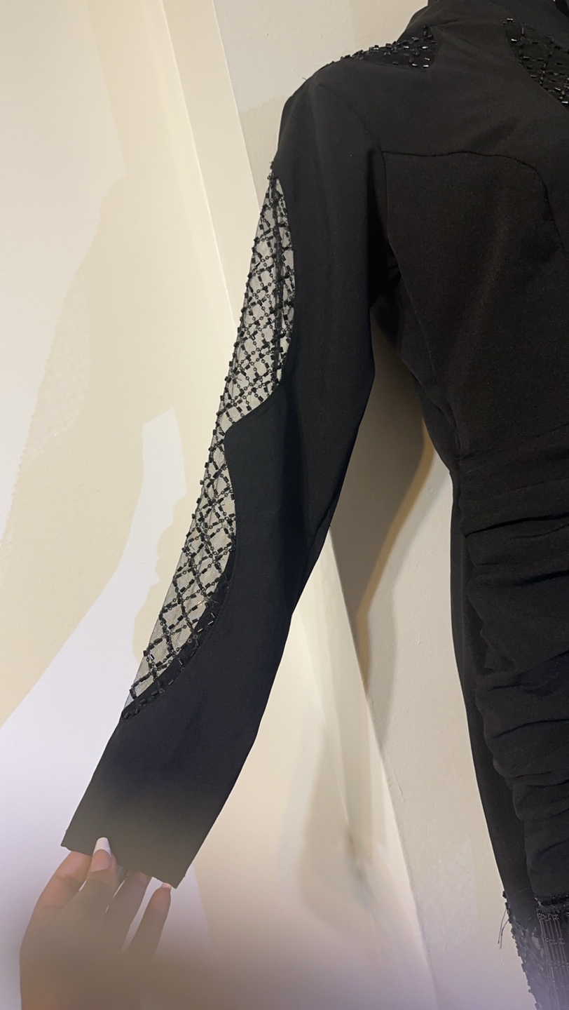Black Beaded Long Sleeve Dress - photo 3
