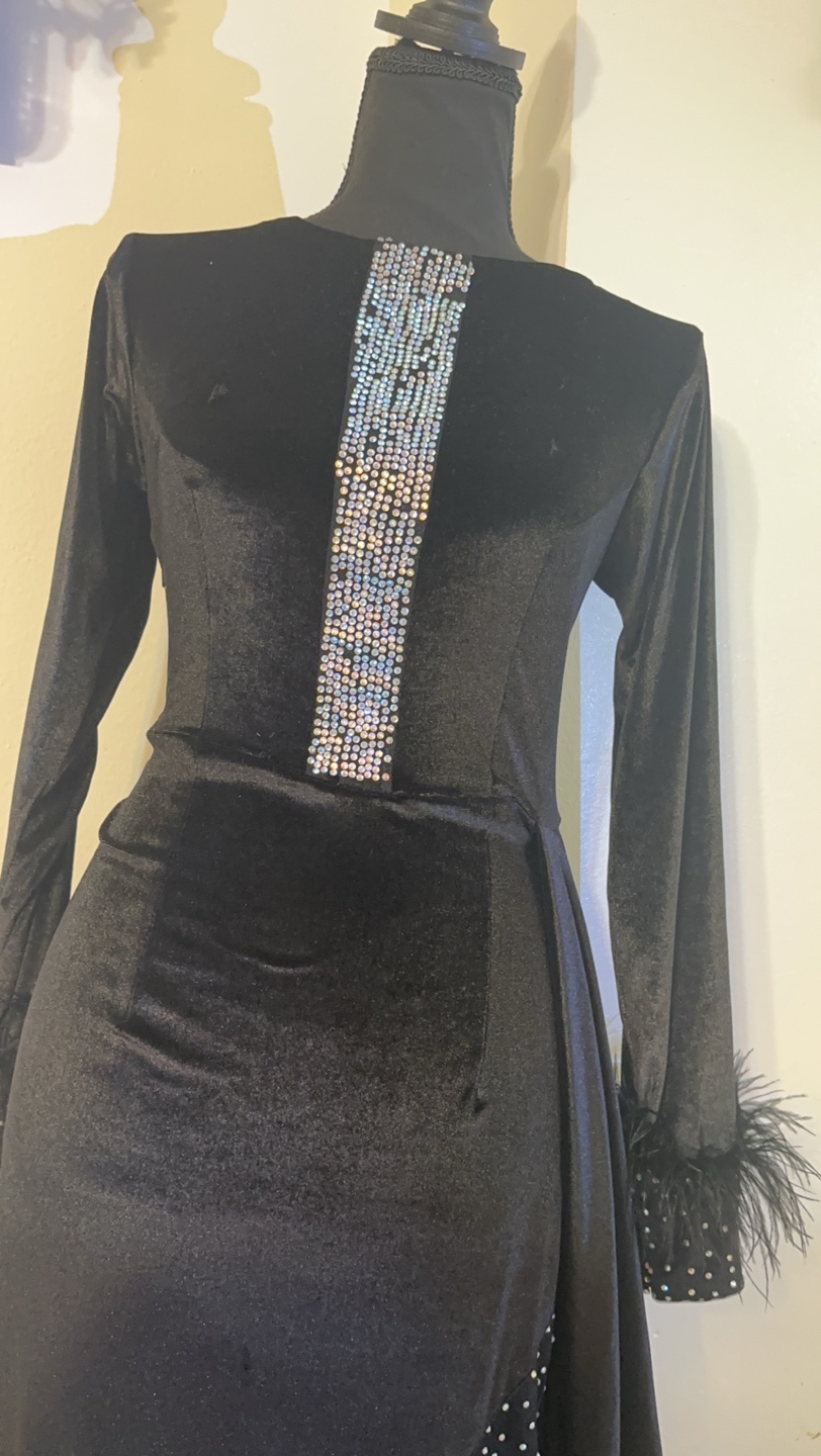 Black Velvet Dress with Rhinestone Detail - photo 3
