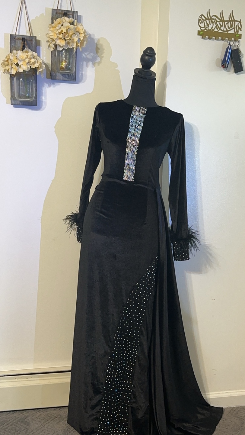Black Velvet Dress with Rhinestone Detail - photo 2
