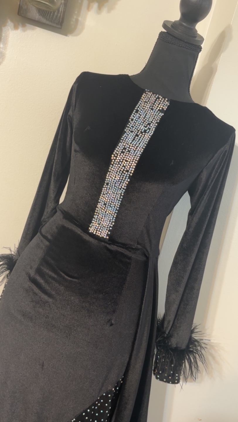 Black Velvet Dress with Rhinestone Detail - photo 5