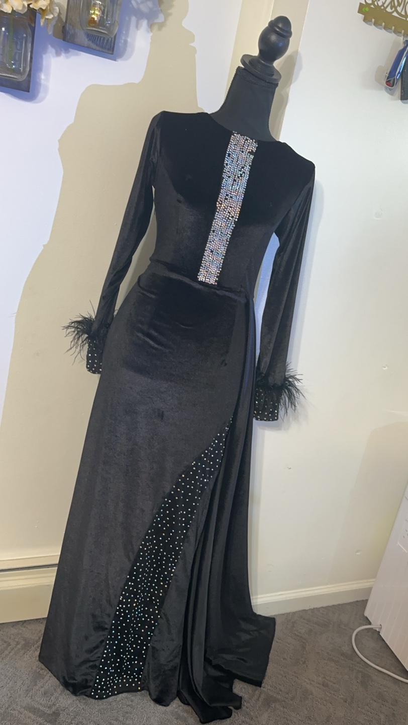 Black Velvet Dress with Rhinestone Detail - photo 4