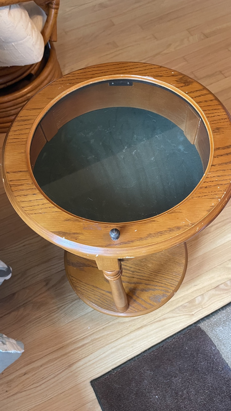 Vintage Round Wooden End Table with Glass Top  more pictures - photo 2