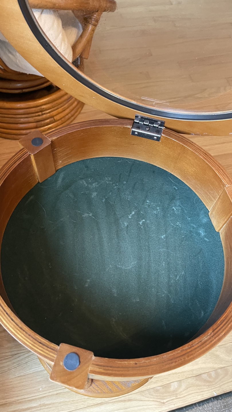 Vintage Round Wooden End Table with Glass Top  more pictures - photo 3
