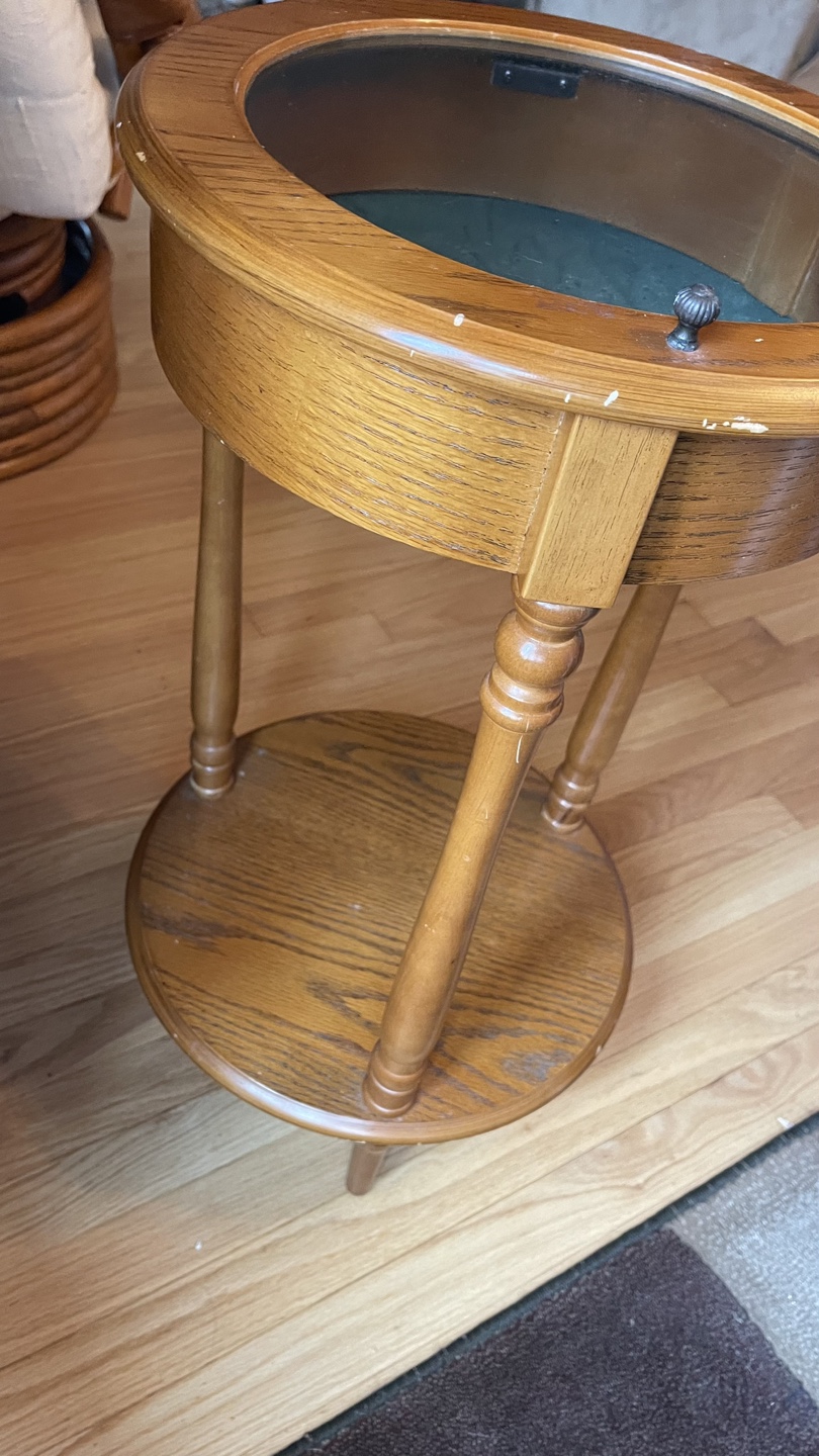 Vintage Round Wooden End Table with Glass Top  more pictures - photo 4