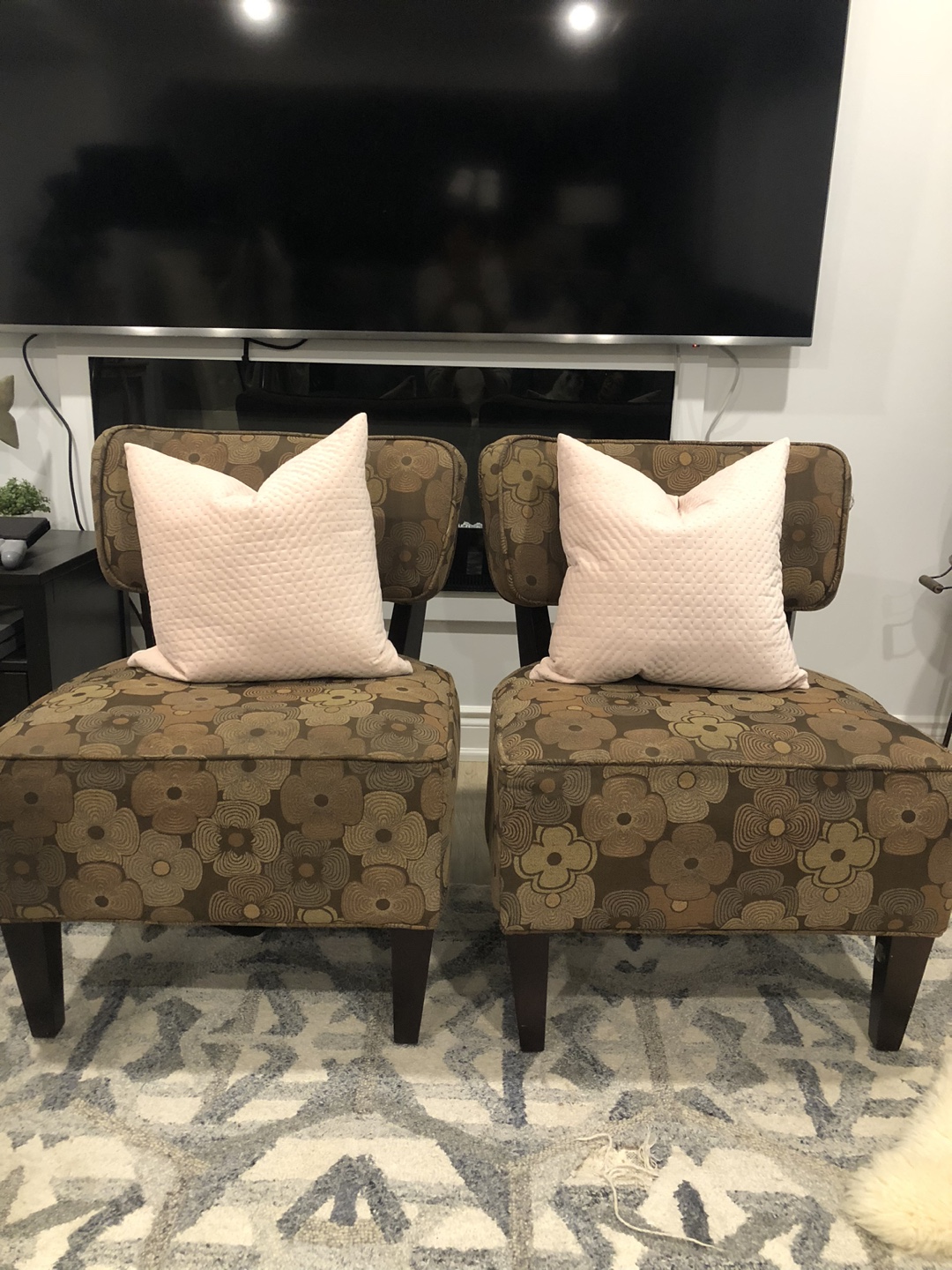 Two Brown Floral Accent Chairs - photo 2