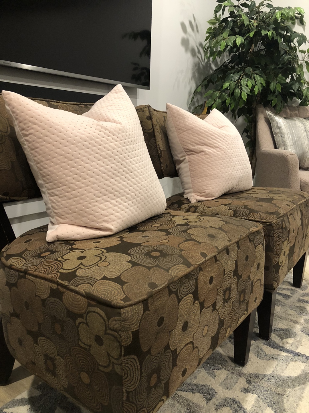 Two Brown Floral Accent Chairs - photo 3