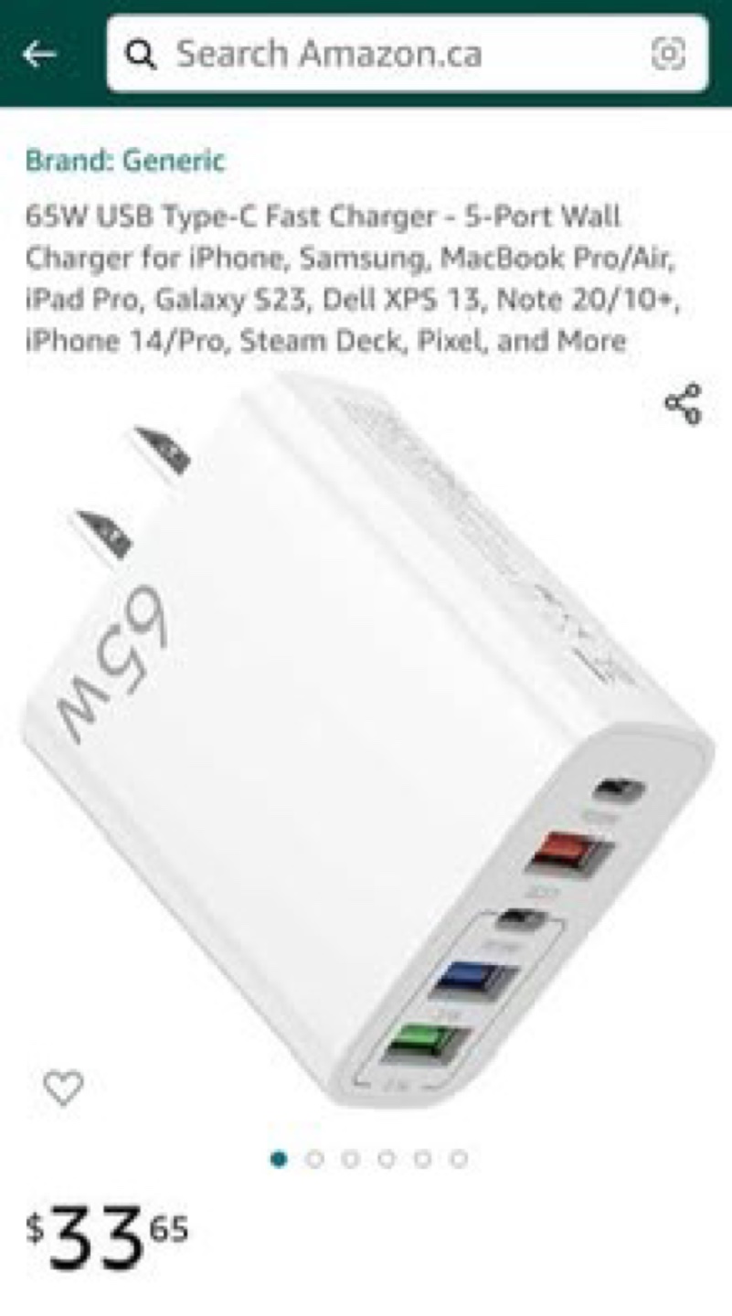 65W USB Type-C Fast Charger - 5-Port Wall Charger - photo 5