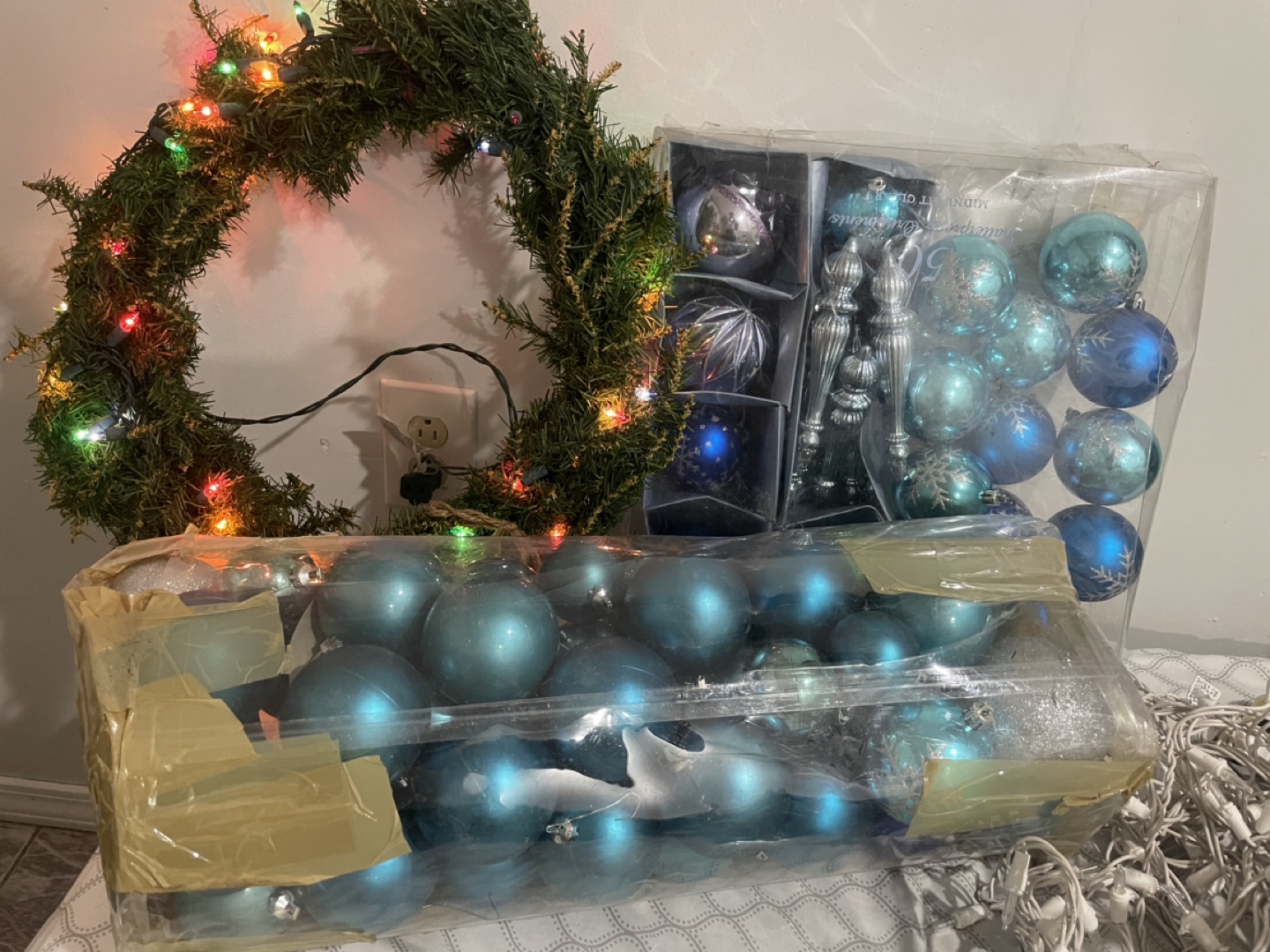 Blue Christmas Ornaments & wreath