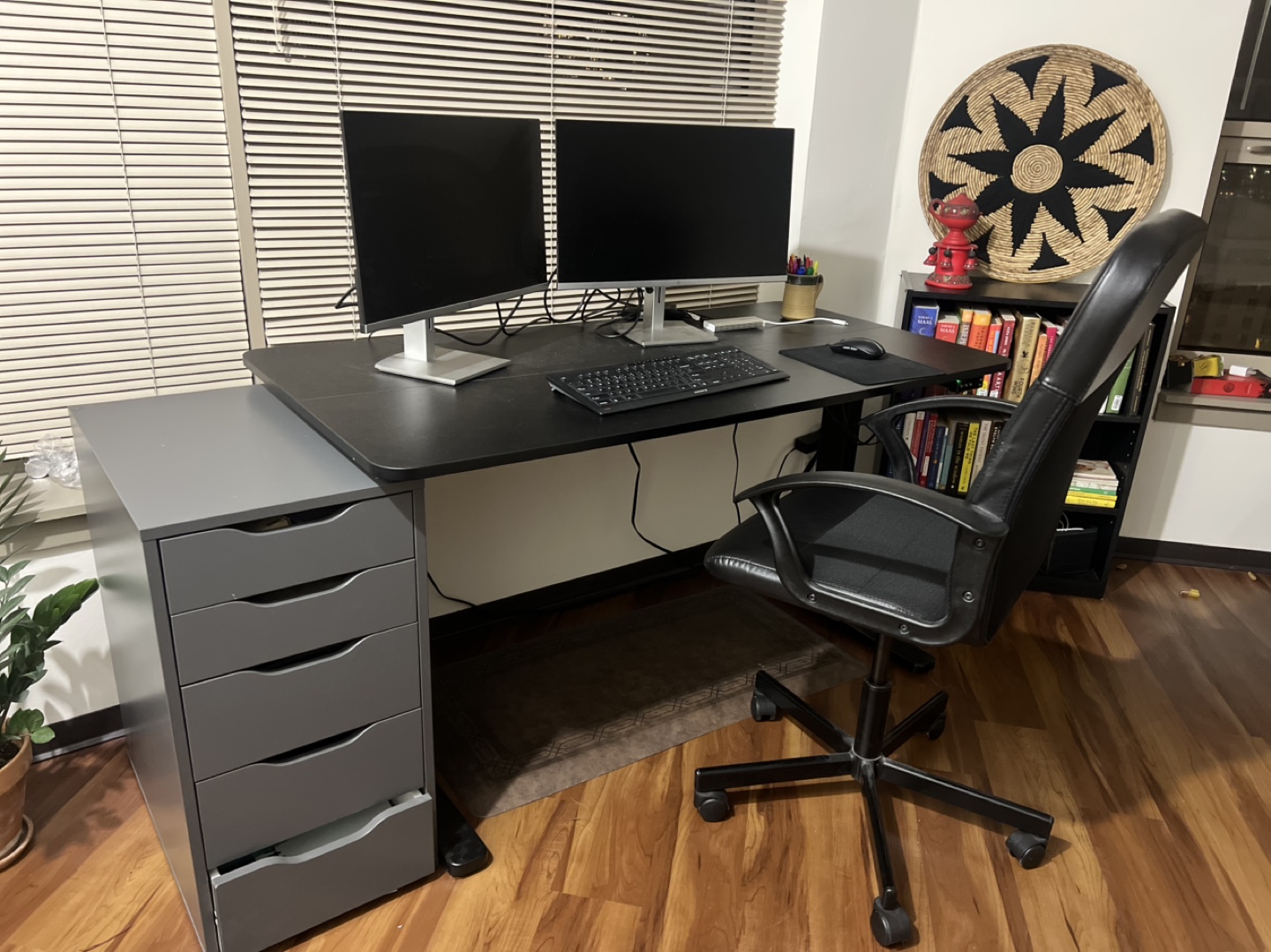 Black Computer Desk with File Cabinet