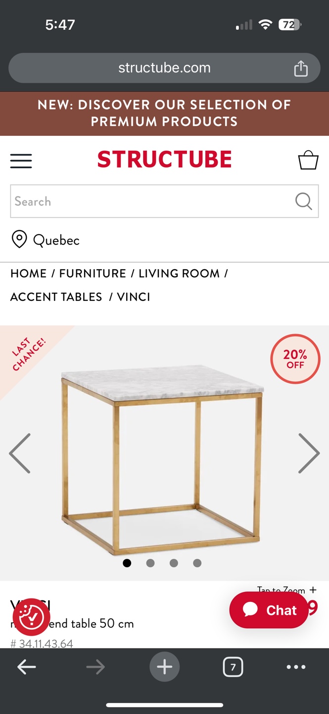 Structube End Table Set - White Marble Top with Gold Frame - photo 2