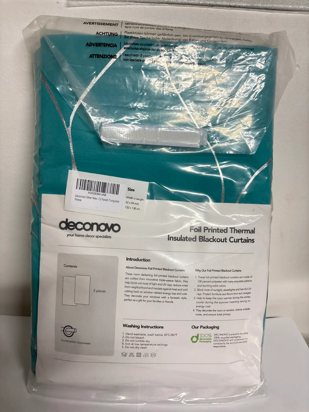 Deconovo Thermal Insulated Blackout Curtains, Teal & Silver image indicator(2)