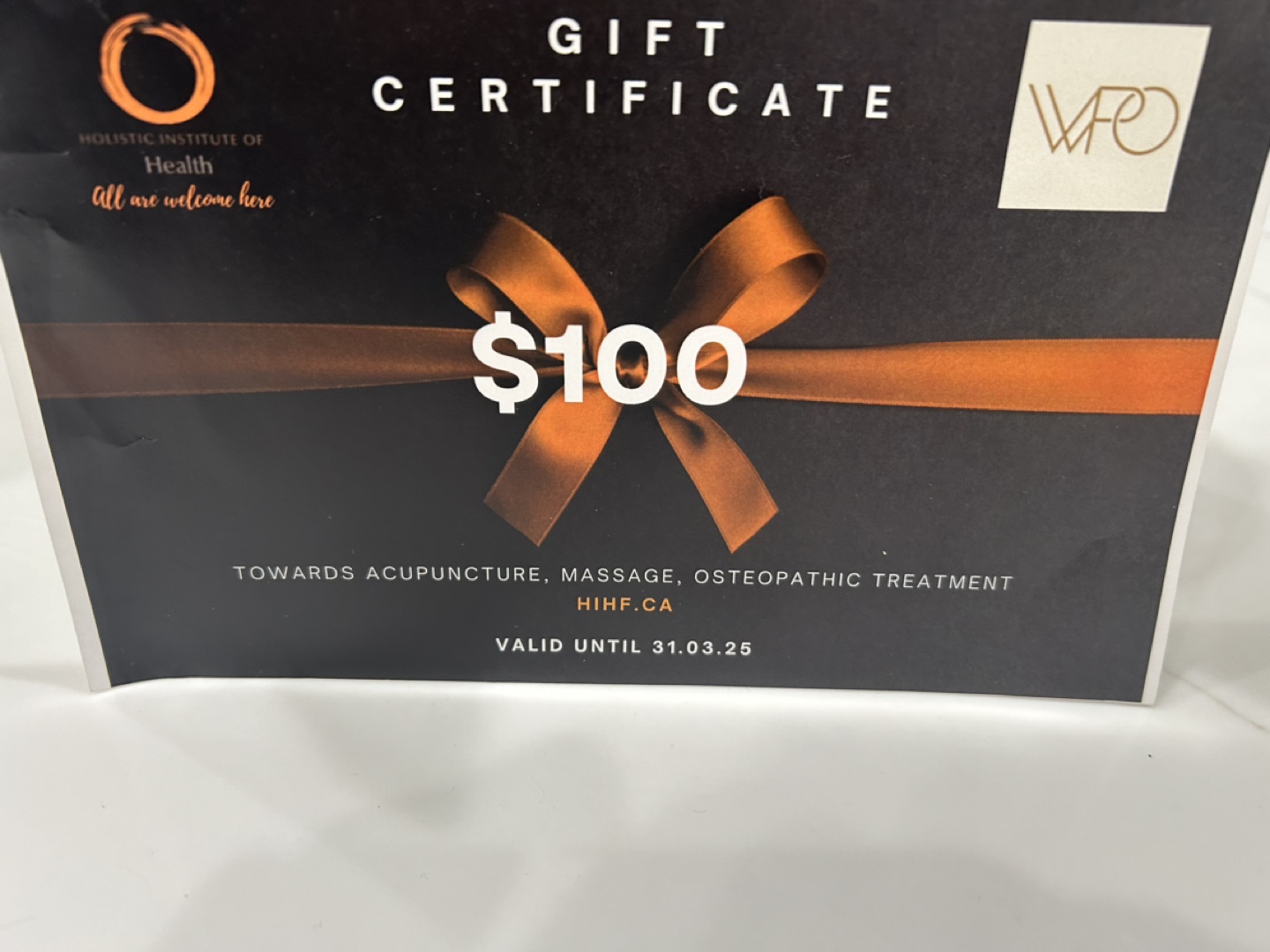 $100 Gift Certificate for massage or acupuncture