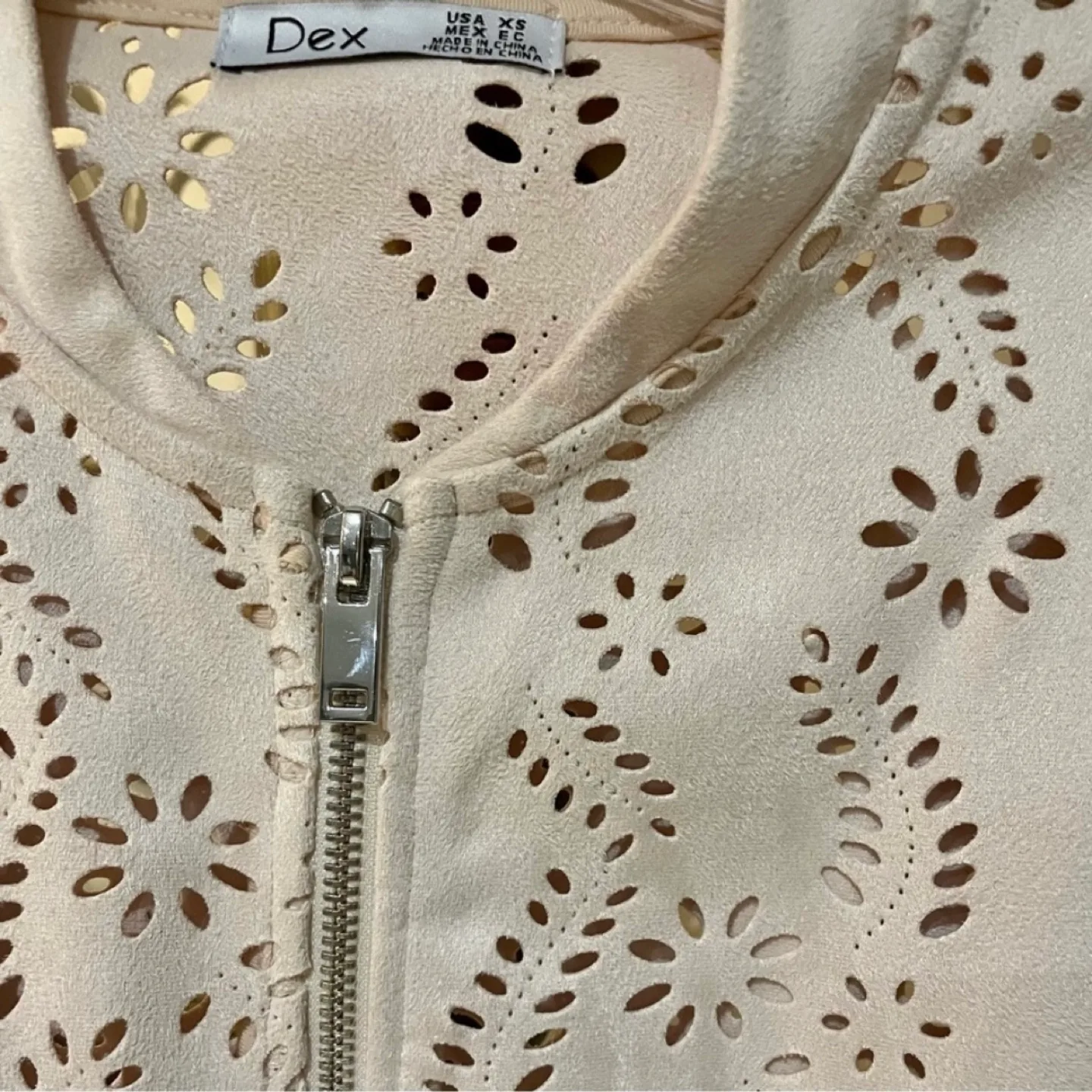 DEX Laser Cut Pale Blush Floral Bomber Jacket image indicator(4)