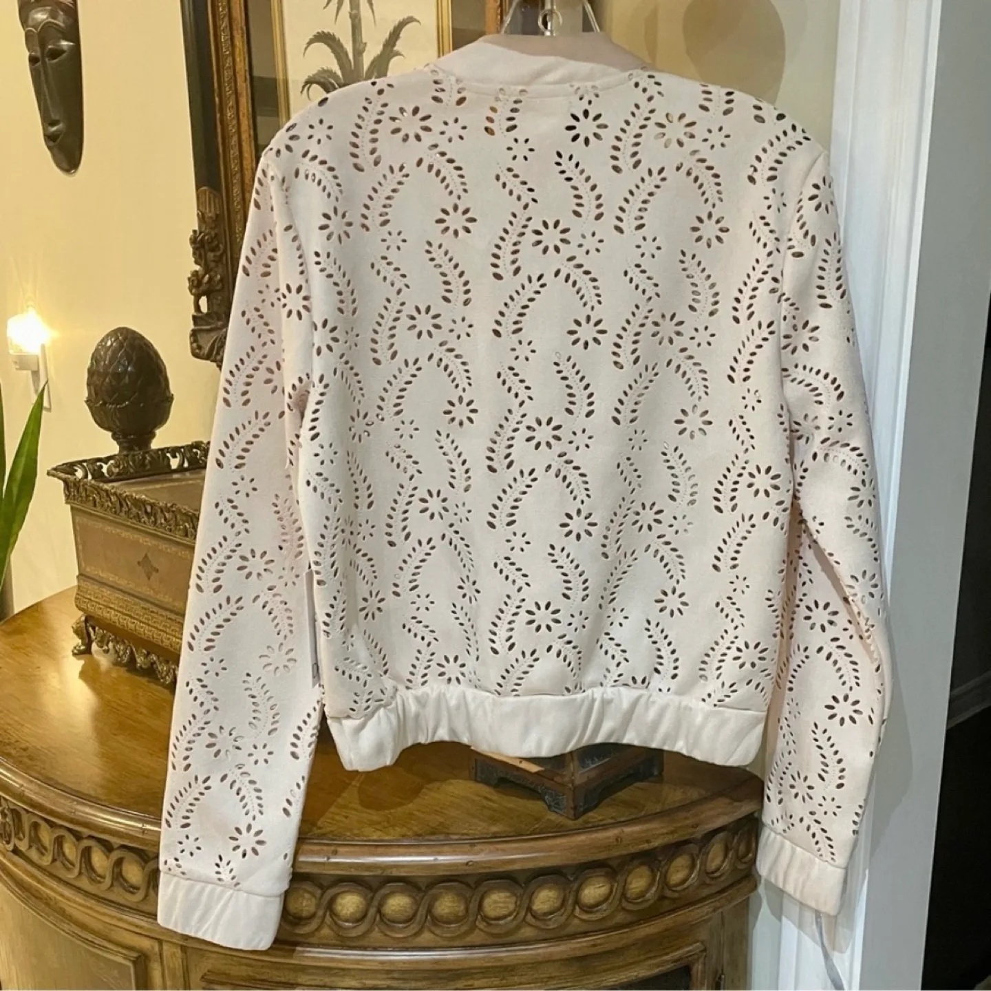 DEX Laser Cut Pale Blush Floral Bomber Jacket image indicator(3)