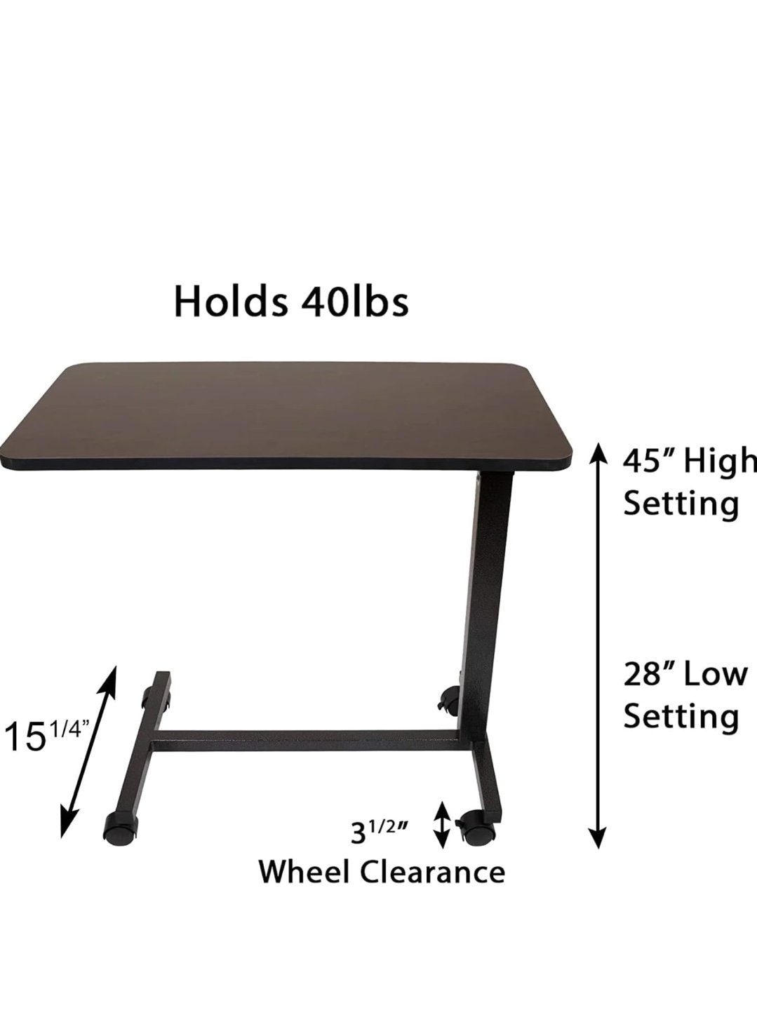 Black Rolling Adjustable Side Table - photo 4