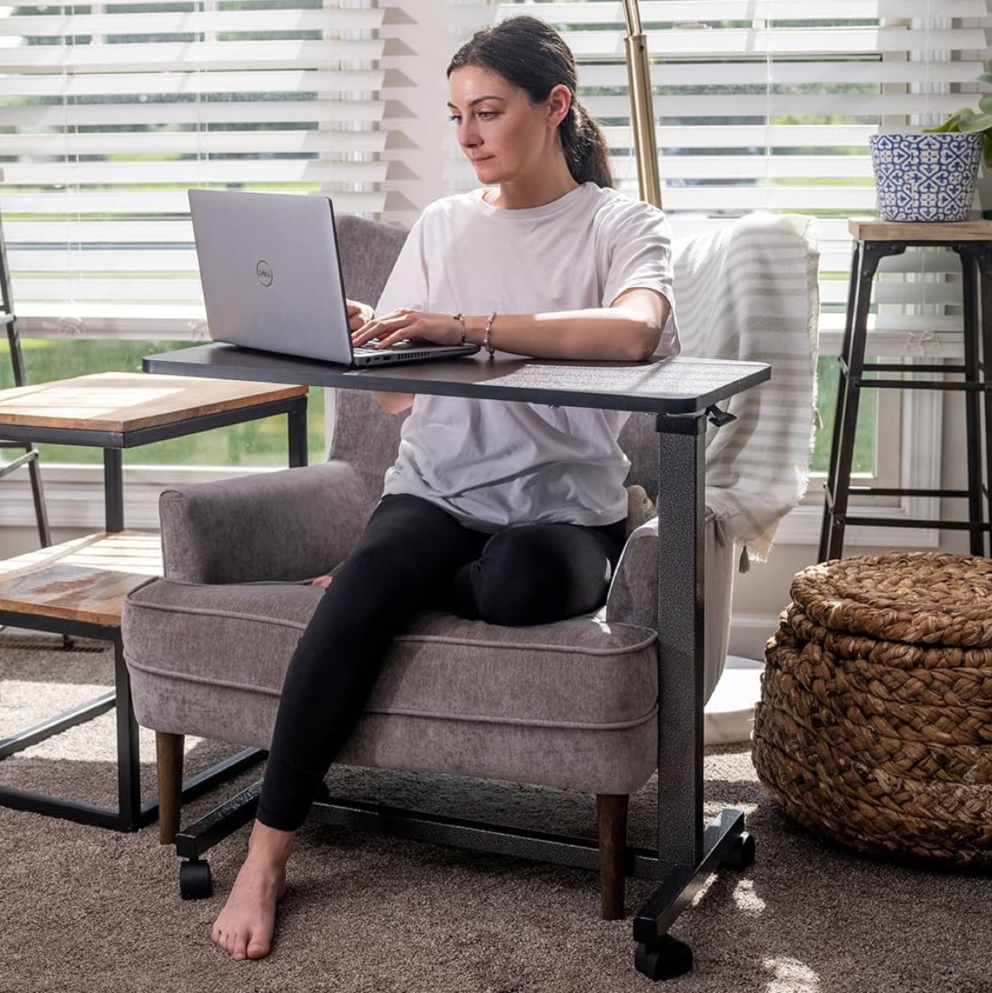 Black Rolling Adjustable Side Table - photo 2