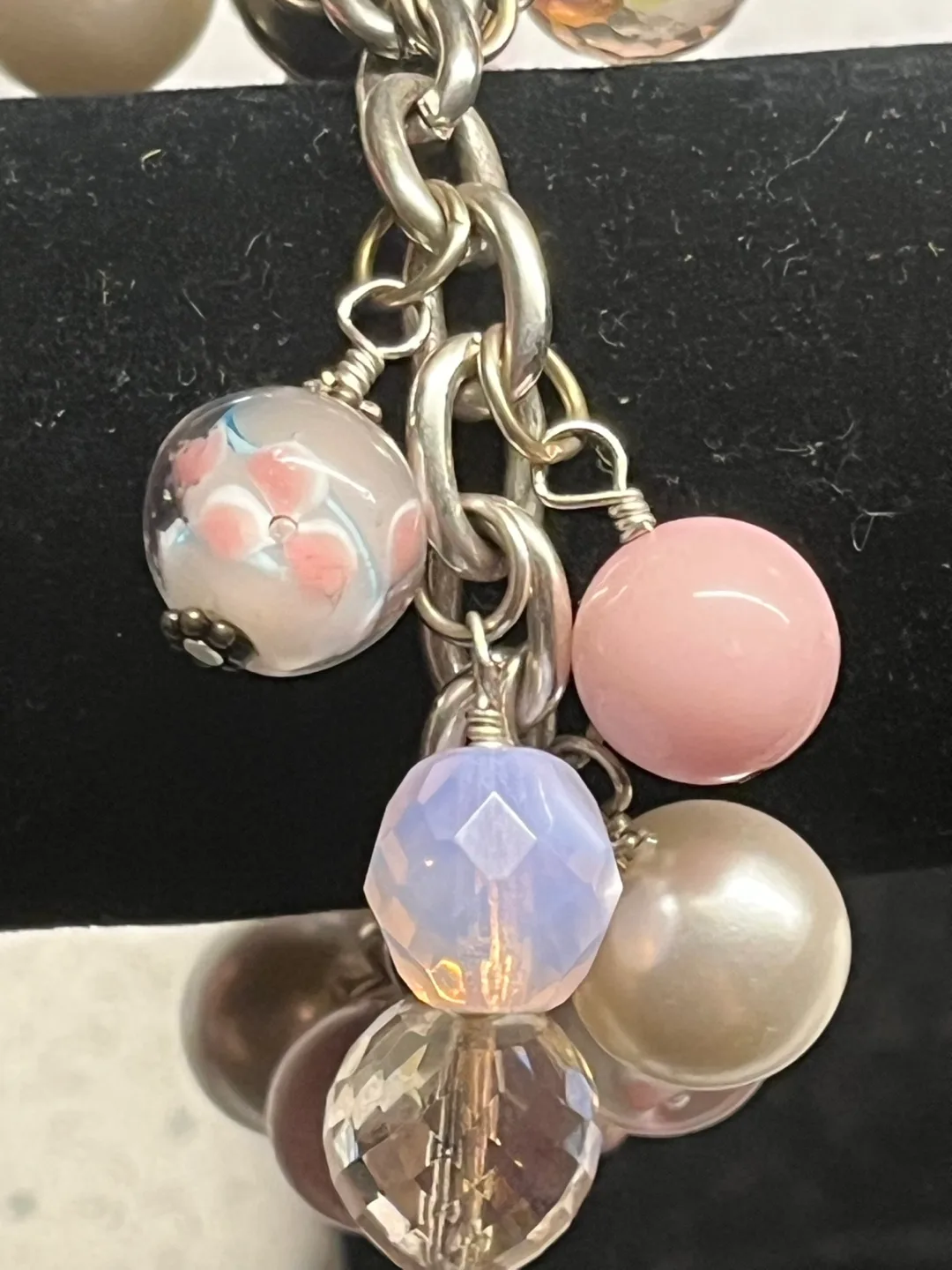 Pink and Silver Charm Bracelet Murano Glass Beads image indicator(4)