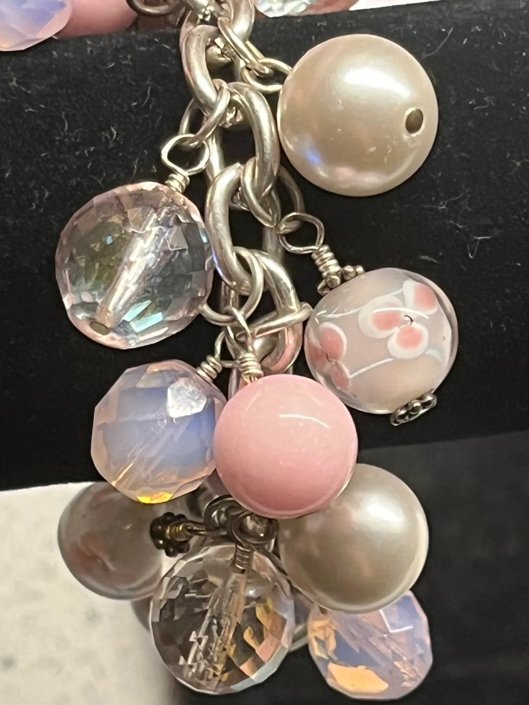 Pink and Silver Charm Bracelet Murano Glass Beads image indicator(6)