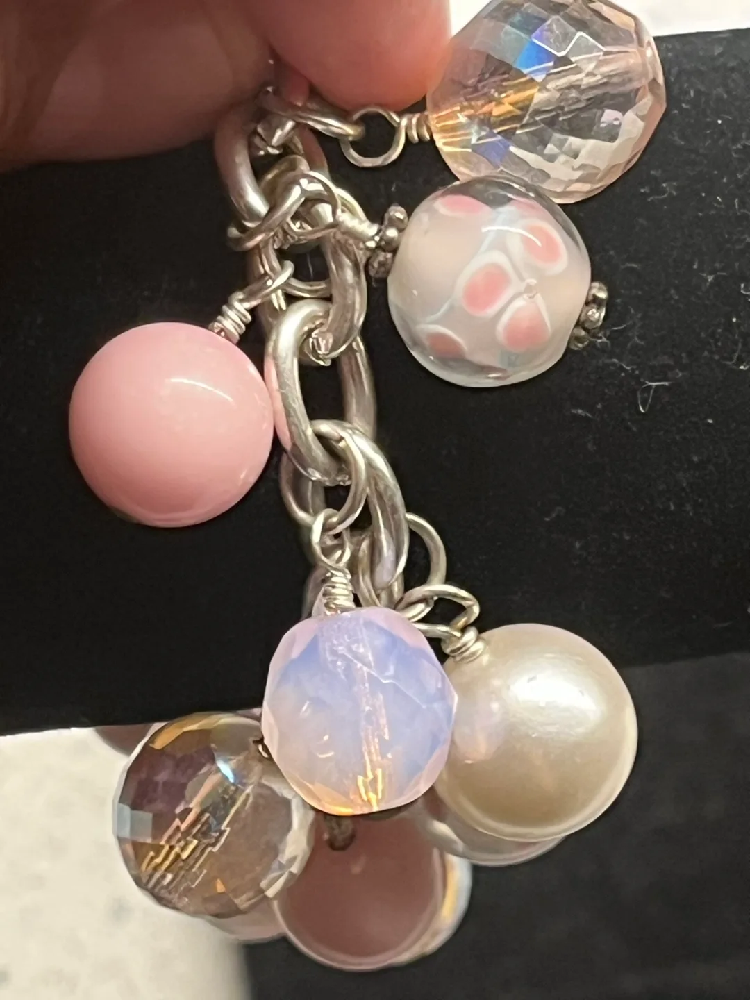 Pink and Silver Charm Bracelet Murano Glass Beads image indicator(5)