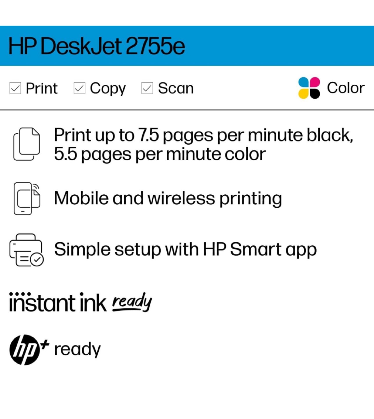 HP DeskJet 2755e Wireless Color Inkjet Printer - photo 2