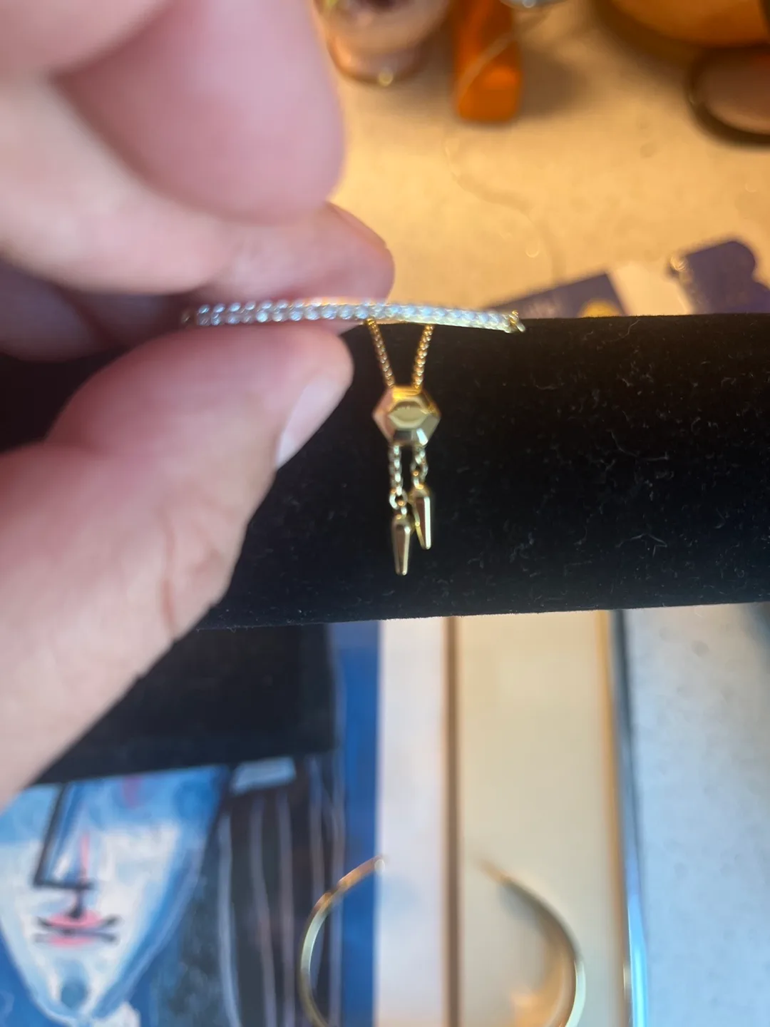 Gold tone Bar Bracelet with CZ image indicator(3)