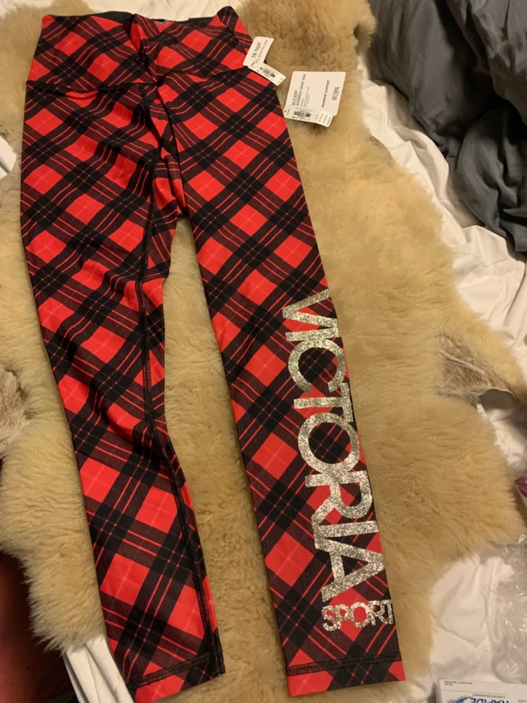 Victoria's Secret Sport Red Plaid Leggings & Bra Set image indicator(3)